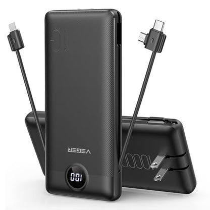 VEGER Portable Charger for iPhone, Power Bank Built in Cables and Wall Plug - color: A Black