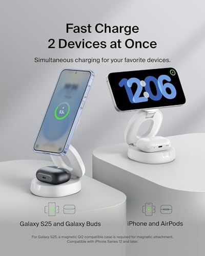Belkin Qi2 15W Wireless Fast Charging Station, 2 in 1 iPhone Charger - color: White, style: 2 in 1