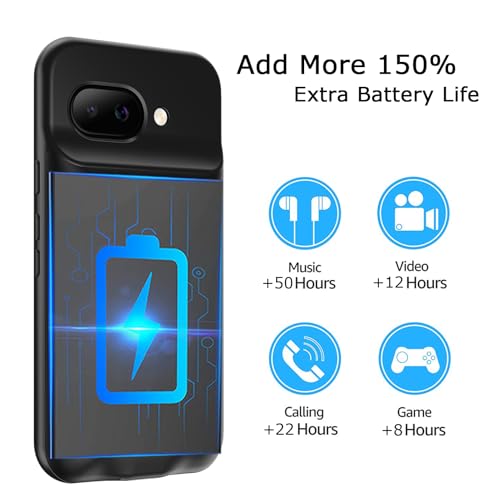 Battery Case for Pixel 9a, Upgraded 10000mAh Battery Pack Rechargeable Charger Case with Wireless Charging Compatible for Pixel 9a(6.3 inch) External Charging Cover(Black) - size: Pixel 9a