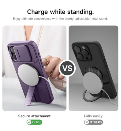 SURITCH for iPhone 15 Pro Max Case with Magnetic Camera Slide Cover and Adjustable Kickstand, Compatible with MagSafe, Shockproof Bumper Case Slim Protective Cover 6.7 Inch, Dark Purple - color: Dark Purple, size: IPhone 15 Pro Max-6.7"