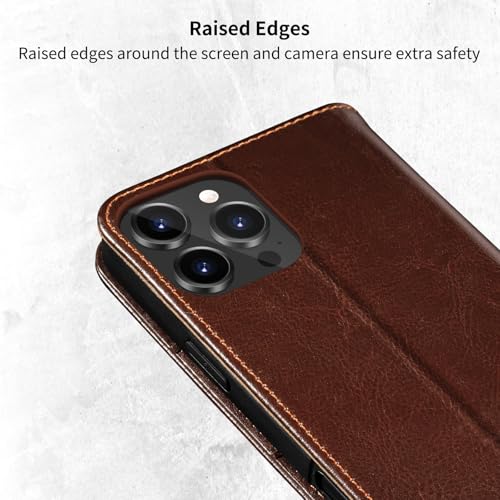 Belemay Compatible with iPhone 16 Pro Case Wallet, Durable Genuine Leather, RFID Blocking Card Holders, Shockproof TPU Shell, Kickstand, Drop Protection, Protective Flip Cover, Brown - color: Brown, size: iPhone 16 Pro