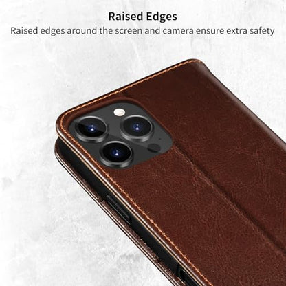 Belemay Compatible with iPhone 16 Pro Case Wallet, Durable Genuine Leather, RFID Blocking Card Holders, Shockproof TPU Shell, Kickstand, Drop Protection, Protective Flip Cover, Brown - color: Brown, size: iPhone 16 Pro