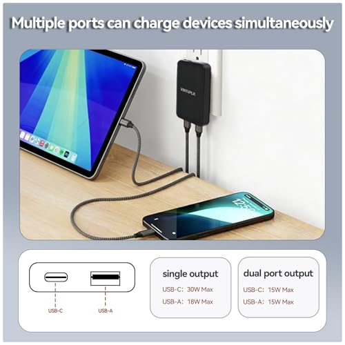 30W Flat USB C Charger, Dual-Port GaN Wall Adapter, Foldable Plug for iPhone 16/15, Galaxy S25/S24, Black - color: 1PCS