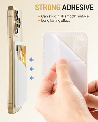 Senose Back of Phone Card Holder, Leather White Cell Phone Wallet Stick on | Slim Credit Card Holder for PhoneCase, Card Holder for Back ofPhone Compatible for iPhone, Samsung, and Android - 2 Pack - color: White White