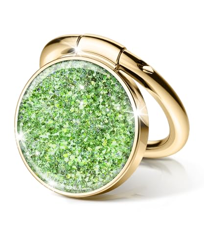 GVIEWIN Gritter Cell Phone Ring Holder, Metal Kickstand Grip 360° Rotation - color: Green Glitter