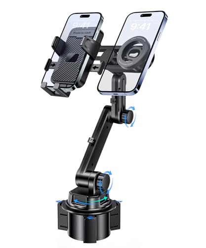 Dual Cup Holder Phone Mount for Car, MagSafe & Clamp Holder, Holds 2 Phones - color: Clamp & Magsafe