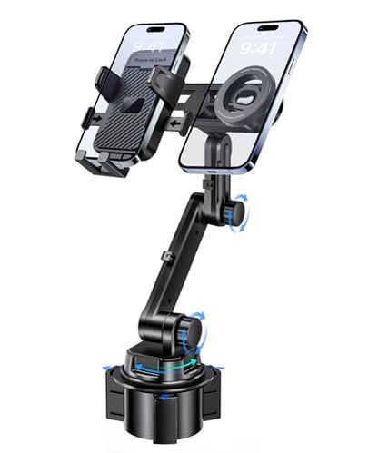 Dual Cup Holder Phone Mount for Car, MagSafe & Clamp Holder, Holds 2 Phones - color: Clamp & Magsafe