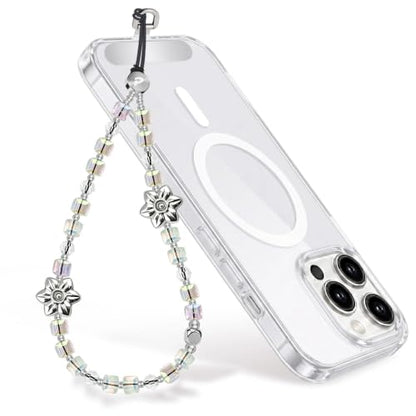 Food-Grade Silicone Phone Wrist Strap with Tether Tab/Clip, Sparkling Bead Phone Lanyard/Phone Charm - color: Iridescent