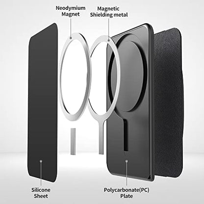 Sinjimoru 3 in 1 Magnetic Card Holder, Magnetic Wallet for MagSafe as Cell Phone Wallet Stick On with Phone Grip Holder & Mobile Phone Kickstand iPhone 12 13 & iPhone 14 Series. M-BGrip Olive Grey | M-BGRIP, fits iPhone 16-12, 2600g magnetic strength, 2-3