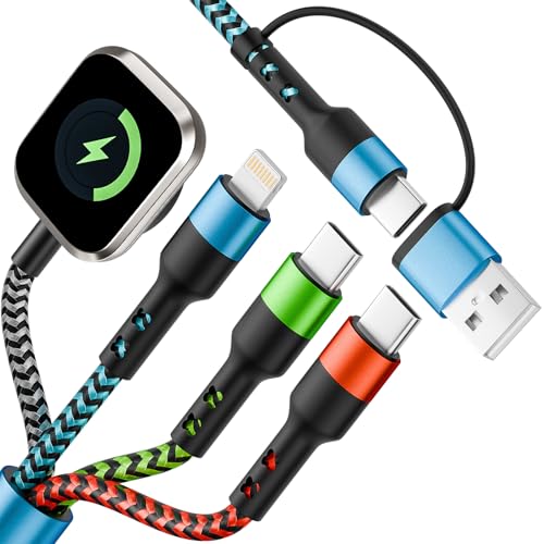Travel Essentials 4 in 2 Multi Charging Cable for iWatch Charger, 1Pcs 5FT - color: Black&Blue