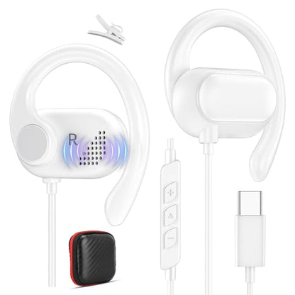 APETOO USB C Open-Ear Headphones with Earhook Mic & Volume Control White - color: White
