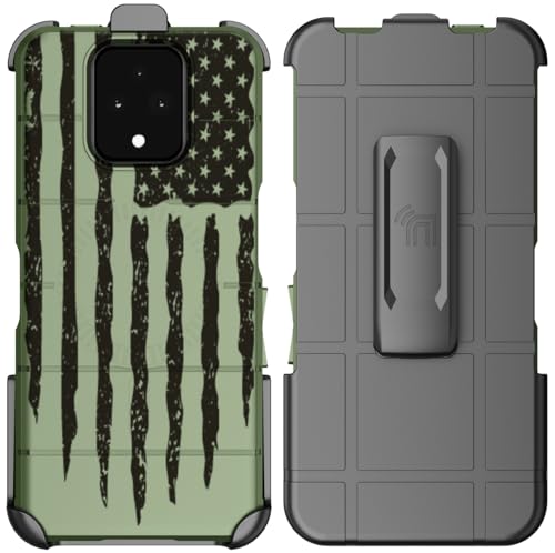 Case and Holster Combo for Sonim XP Pro 5G - Army Green Rugged USA Flag | Compatible with MagSafe, Magnetic, Rugged Cover, Enhanced Grip, with Belt Clip Holder, Ratchet Rotation - color: USA Flag