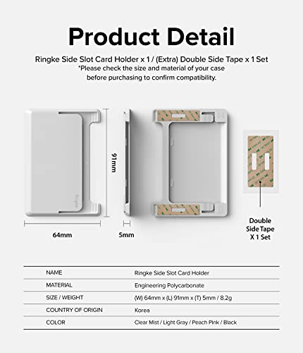 Ringke Side Slot Card Holder for Phone Case, Business Card Holder for Women, Men, ID Credit Card Holder Stick on, Phone Wallet Compatible with iPhone, Galaxy, and Pixel - Light Gray - color: Light Gray