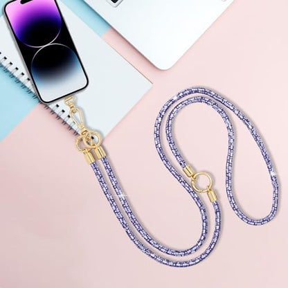 Crystal Phone Strap Crossbody Phone Lanyard Neck, Purple - color: Purple