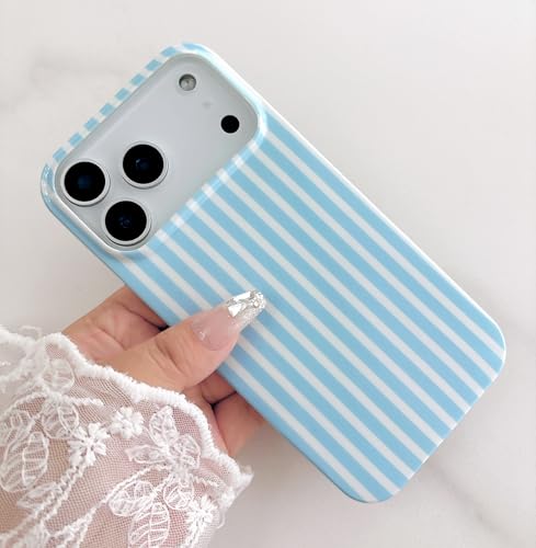 Qokey Compatible for iPhone 17 Pro Max Case, Cute Stripes Aesthetics Phone Cover, Glossy Soft TPU Slim Lightweight Fashion Shockproof Case for Women, Blue and White - color: Blue and White Stripes