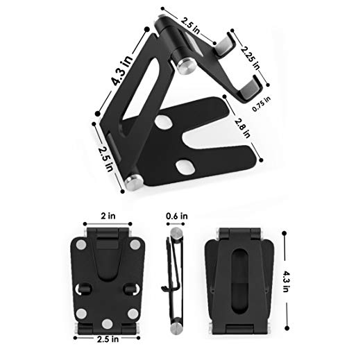 Cell Phone Tablet Fully Foldable Stand Dock Holder Cradle Mount Organizer Charger Station Table Desk Bed Office School Kitchen Travel Portable Adjustable Multi-Angle Aluminum (Black) - color: Black