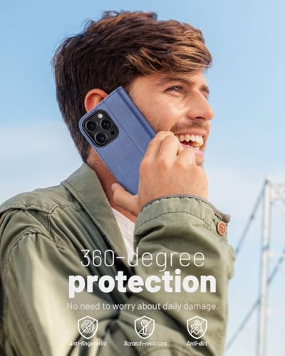 OCASE Compatible with iPhone 16 Pro Wallet Case, PU Leather Flip Folio Case with Card Holders RFID Blocking Kickstand [Shockproof TPU Inner Shell] Phone Cover 6.3 Inch 2024, Denim Blue | RFID Blocking, Flip Case, Magnetic Clasp, PU Leather Wallet Case, Ki