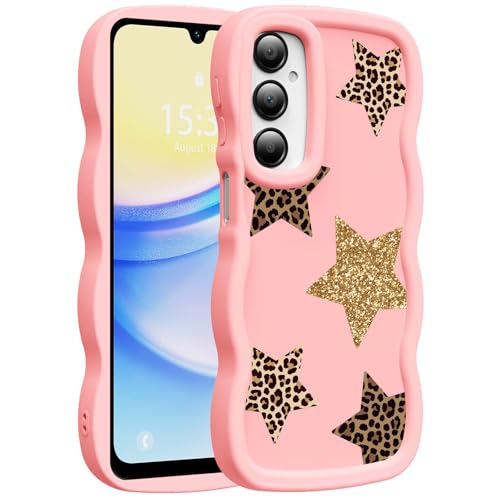 for Galaxy A15 Phone Case, Wavy Soft TPU, Pink-Leopard Star | Wavy Frame Design, Soft Slim TPU, Full Camera Lens Protection, Shockproof Phone Cover - color: Pink-Leopard Star, size: Samsung A15