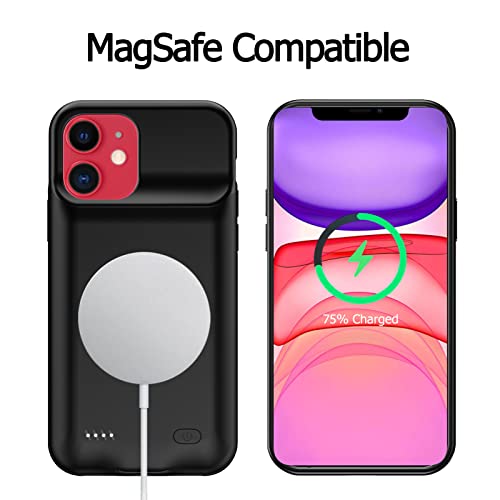 Battery Case for iPhone 11, [10000mAh] Enhanced Rechargeable Portable Protective Qi Wireless Charger Case Pack Support CarPlay Wireless Charging Case Compatible with iPhone 11 (6.1 inch)-Black - size: iPhone 11