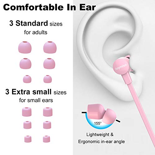 Joymiso Wired Earbuds for School Kids Women Small Ears w Mic and Case, Pink