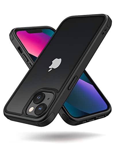 Mobnano for iPhone 13/14 Crystal Clear Case, with Multicolor Protective Shockproof Bumpers, Not Yellowing Anti Scratch Transparent Hard PC Back & Soft Silicone TPU Frame Cover (Black) - color: Black, size: iPhone 13 / 14