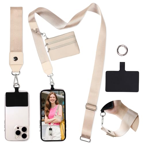 FUVLIFE Cell Phone Lanyard Crossbody, Clip and Go Phone Strap with Wallet - color: Gold