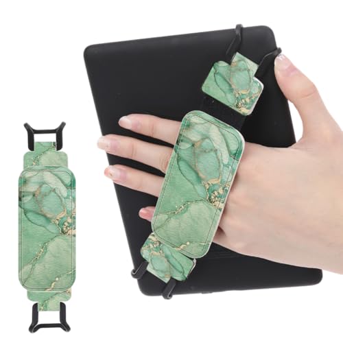 Secure Hand Strap for 6-7.5" Kindle and Tablets, Versatile Lightweight Faux Leather E-Book Grip Holder, Heavy-Duty E-Book Accessories for Reading Lover Gift (Green Marble) - color: Green Marble