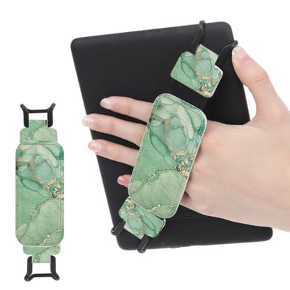 Secure Hand Strap for 6-7.5" Kindle and Tablets, Versatile Lightweight Faux Leather E-Book Grip Holder, Heavy-Duty E-Book Accessories for Reading Lover Gift (Green Marble) - color: Green Marble