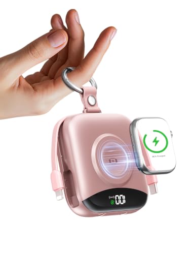 Portable Charger 10000mAh 22.5W Power Bank Built-in 2 Cables Keychain - color: Rose Gold