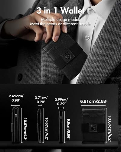 iwantit 3 in 1 Magsafe Wallet Men: Bifold Wallet + Magnetic Wallet for iPhone - Detachable Cash Strap, Smart Pop Up Card Holder, ID Window, Premium Leather (Black) - color: Black
