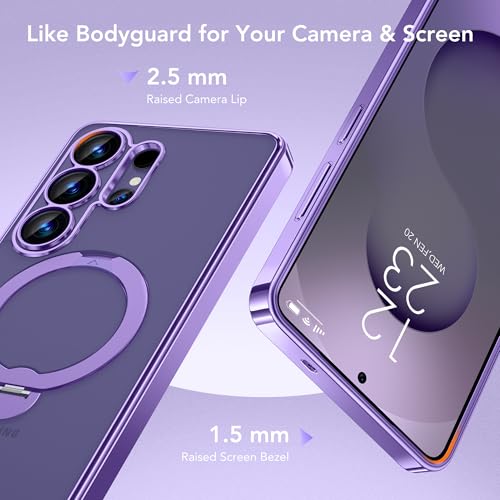 GolbinBox Magnetic for Samsung Galaxy S26 Ultra Case with 360° Spin Stand | [Compatible with MagSafe][Military Drop Protection] Shockproof Galaxy S26 Ultra Phone Cover with Kickstand,Light Purple/Clear - color: Light Purple/Clear