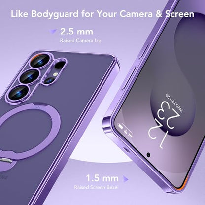 GolbinBox Magnetic for Samsung Galaxy S26 Ultra Case with 360° Spin Stand | [Compatible with MagSafe][Military Drop Protection] Shockproof Galaxy S26 Ultra Phone Cover with Kickstand,Light Purple/Clear - color: Light Purple/Clear