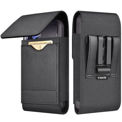 ykooe Cell Phone Holster with Belt Clip Magnetic Closure Card Holder Black - color: Black, size: Medium