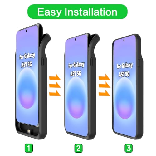 Battery Case for Galaxy A57,12000mAh Pack Rechargeable Charger Case Support Carplay with Wireless Charging Compatible for Galaxy A57(6.7 inch) External Battery Charging Cover(Black) - size: Galaxy A57