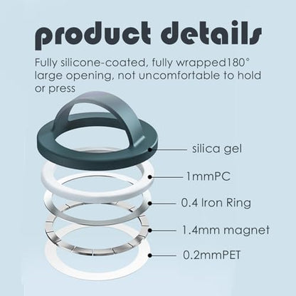 Magnetic Silicone Ring Grip Phone Holder, Rotating Finger Loop Ring Grip Holder, Soft and Portable, Strong Magnetic Attraction, Compatible with Magsafe for iPhone and Samsung Case (Black) - color: Black