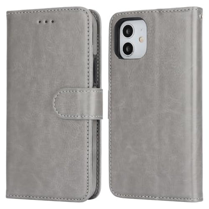 Bocasal Detachable Wallet Case Card Holder for iPhone 12/12 Pro, Grey | Kickstand Card Slots Holder PU Leather Magnetic Shockproof Wrist Strap Removable Flip Protective Cover 6.1 inch - color: Gray
