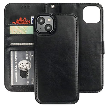 Bocasal Detachable Wallet Case Card Holder for iPhone 14 Plus, Black | RFID Blocking Kickstand Card Slots Holder PU Leather Magnetic Shockproof Wrist Strap Removable Flip Protective Cover 6.7 inch - color: Black