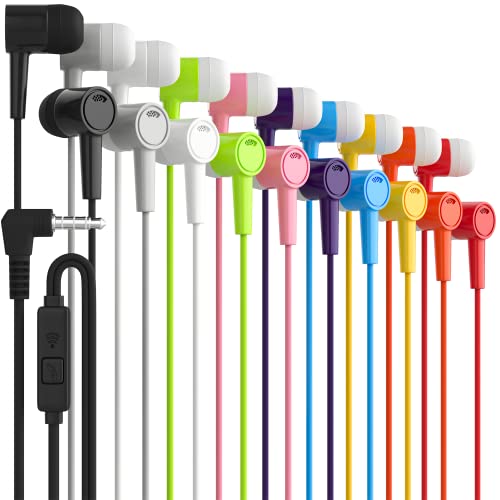 Maeline Wired Earbuds 100 Pack, New Headphones with Microphone, Earphones with Heavy Bass Stereo Noise Blocking, Compatible with iPhone and Android Devices, iPad, MP3, Fits 3.5mm (100 Pack, Ten Color) - color: Multi Colors, size: 100 Pack