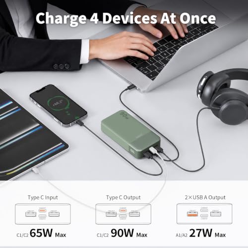 JUOVI Laptop Power Bank 90W 20000mAh Portable Charger - color: Green
