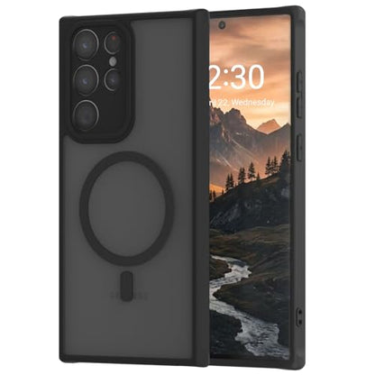 for Samsung Galaxy S22 Ultra Case Magnetic, Compatible with Magsafe 6.8-Inch Slim Fit Heavy Duty Protector Wireless Charging Shockproof Skin-Feel Anti-Slip TPU and PC Phone Cover, Black - color: Black Magnetic