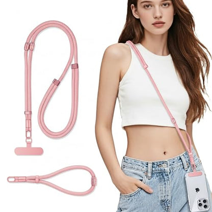 3-IN-1 Phone Lanyard+Wrist Strap Kit, Adjustable Phone Strap Crossbody for iPhone and Most Smartphones - color: Pink