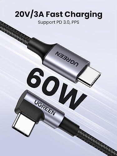 UGREEN 60W Right Angle USB C Cable, Fast Charging Cable, 10ft - size: 10ft