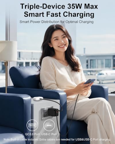 35W Retractable USB C Wall Charger for Samsung Galaxy S26 Ultra S26+ A57 - color: Retractable Wall Charger-White