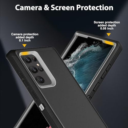 for Samsung Galaxy S22 Ultra Case with 2Pcs Self Healing Flexible TPU Screen Protector & Camera Lens Protector, 3 in 1 Heavy Duty Shockproof/Drop Proof/Dust Proof Case (Black/Grey) - color: Black/Grey