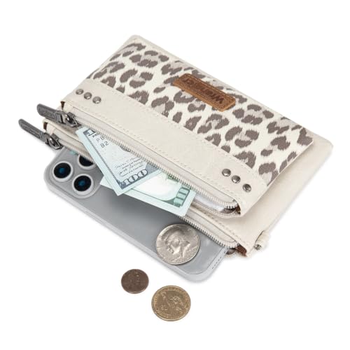 Montana West X Wrangler Large Women's Wallets Card Cases & Money Organizers Western Double Zipper Phone Clutch Wallet for Ladies Female - color: Beige