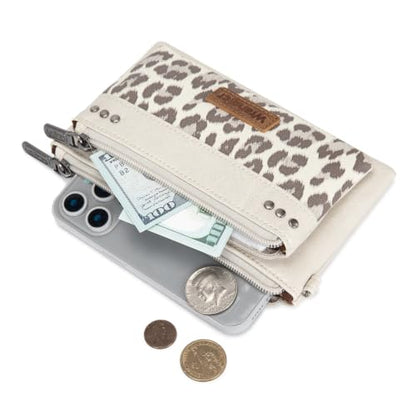 Montana West X Wrangler Large Women's Wallets Card Cases & Money Organizers Western Double Zipper Phone Clutch Wallet for Ladies Female - color: Beige