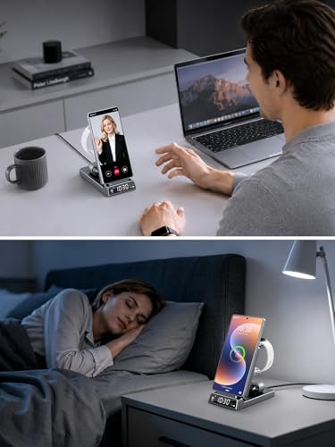 3 in 1 Wireless Charging Station for Samsung, Wireless Charger with Clock
