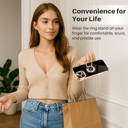 Dinick Black for iPhone 16 Pro Case with Ring Holder Kickstand - color: Black, size: 6.3'' iPhone 16 Pro