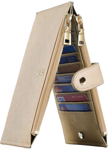 Travelambo RFID Wallet Women Large Size Bifold Multi Card Wallet Case with Zipper Pocke Credit Card Holder for Women - color: Gold Champagne 3310F