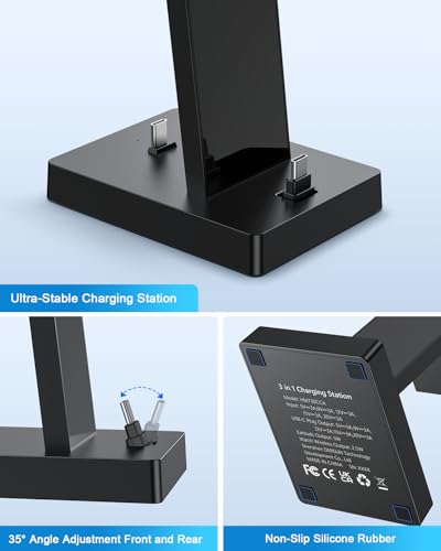 30W Fast 3 in 1 Charging Station for Apple Devices - ADADPU USB C Charger Stand for iPhone 18 Pro Max 17 16 15 & AirPods 4, Wireless Charger Dock Compatible with Apple Watch Ultra/10/9/8/7/6/5/4/3/SE - color: Classic Black